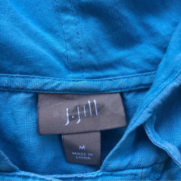 J Jill Womens 100% Linen Jacket Aqua Teal Hooded Pockets Lightweight Size Medium - Picture 8 of 11